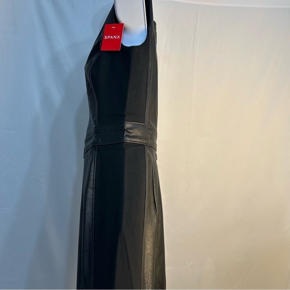 Spanx Faux Leather Combo Fitted Dress Knee Length Sophisticated Classy Size S - Picture 12 of 16